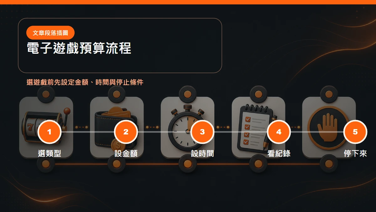 TU娛樂城電子遊戲預算流程：選類型、設金額、設時間、看紀錄、停下來